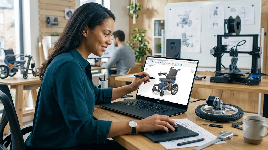 Design engineering working on a mobility device